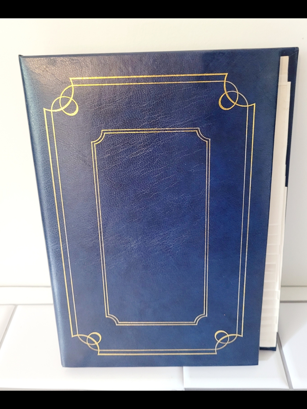 Source Unknown Navy Blue Photo Album with Gold Decorative Trim